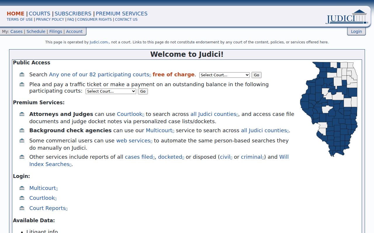 Perry County court case lookup through the Judici county selector