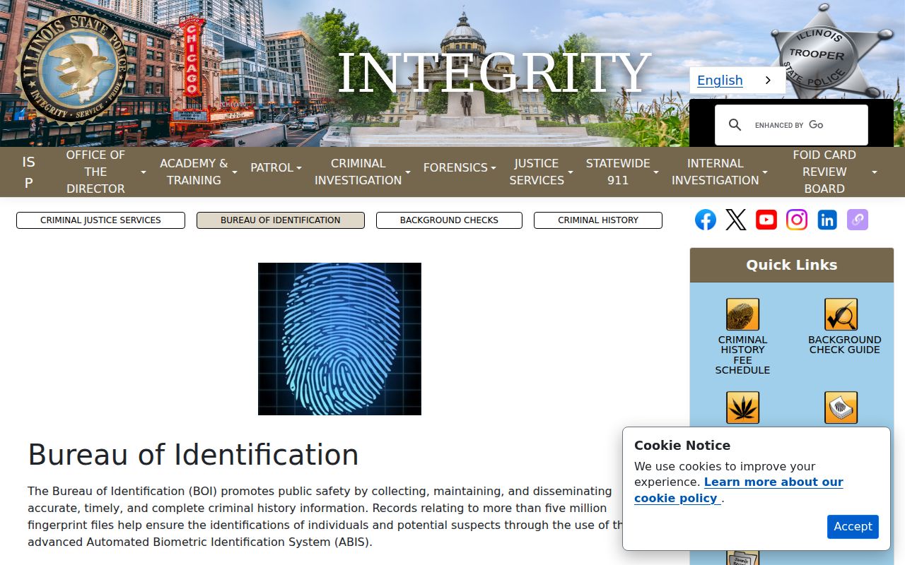 Illinois Bureau of Identification holding Perry County criminal history