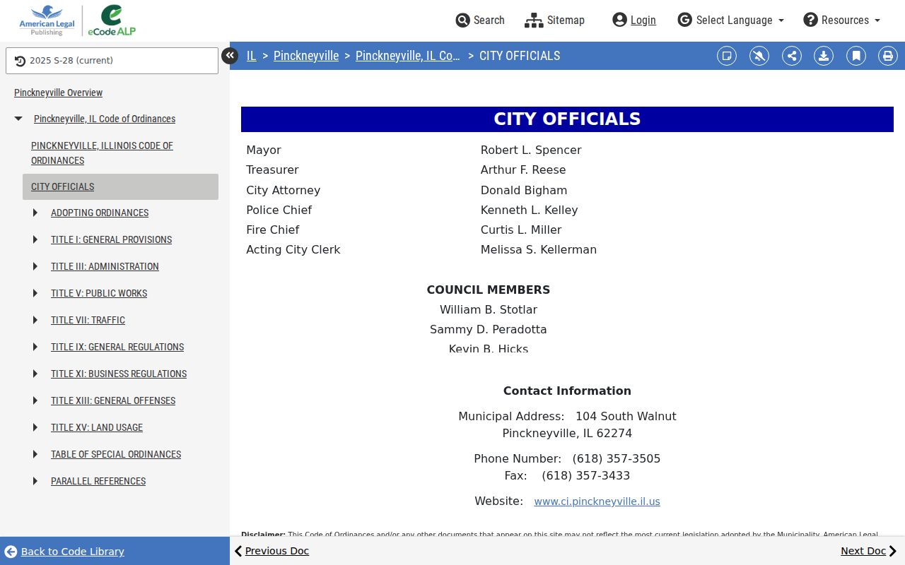 Pinckneyville criminal records municipal code source